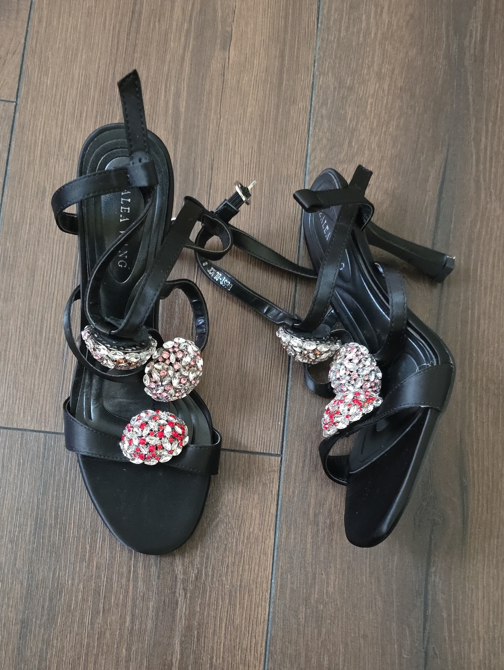 Azalea Wang Akira Black Strappy Heels with Crystal Embellishments